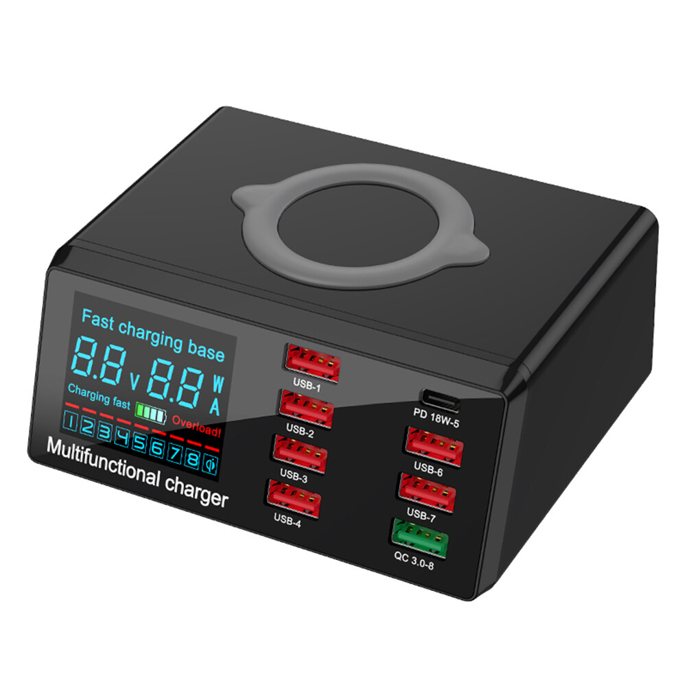 X9 100W 8 Port USB Charger Hub Wireless Charger PD QC3.0 Charging Station