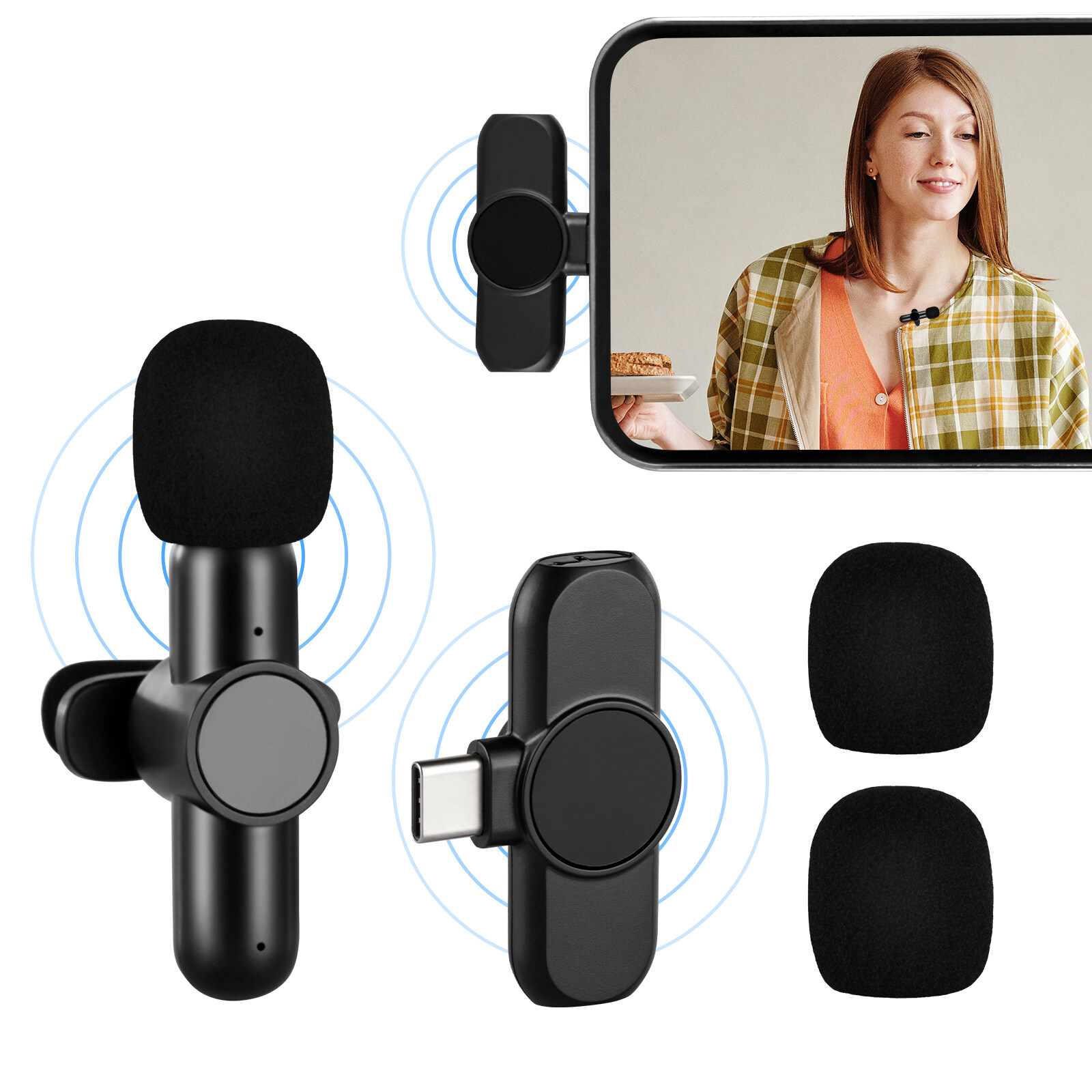 Meking Mini Lavalier Lapel Clip Microphone Type-C Plug with Sponge Cover X 2Pcs
